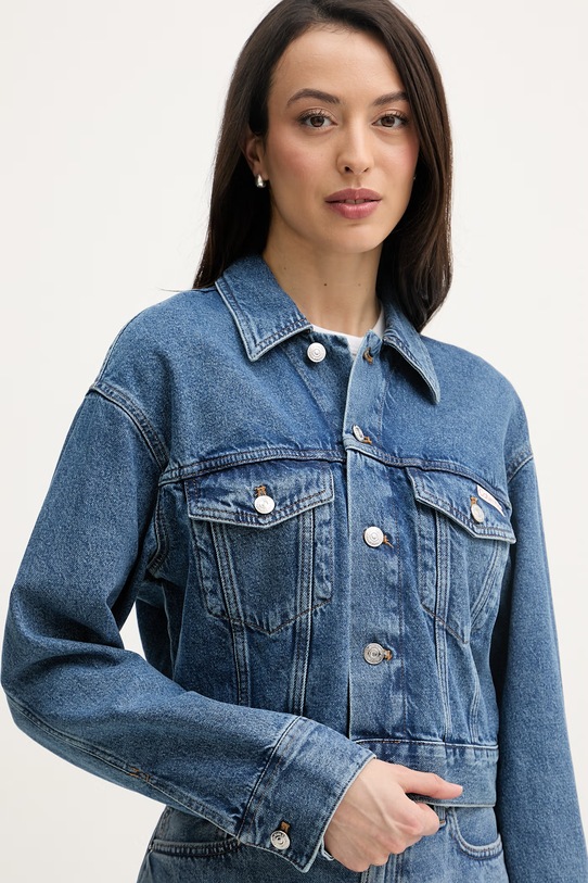 Calvin Klein Jeans prechodná bunda dámska rifľová modrá LV047F681G