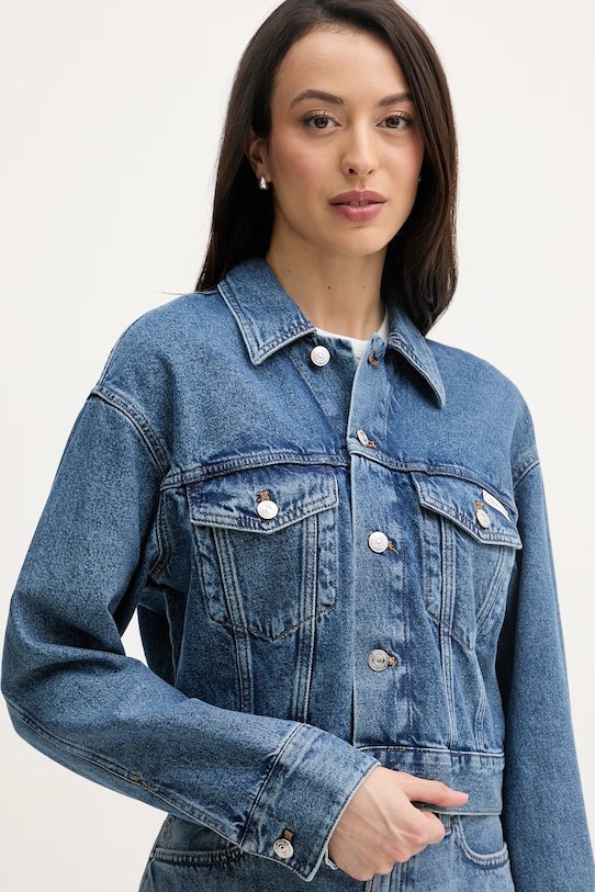 Calvin Klein Jeans prechodná bunda dámska rifľová modrá LV047F681G