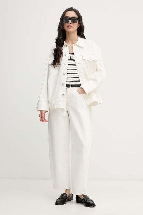 Calvin Klein Jeans džínsová bunda dámska bavlnená LV047F759G béžová SS26