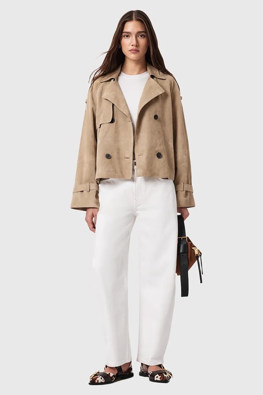 Îmbrăcăminte AllSaints geacă din piele întoarsă REED W006LE bej