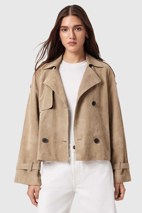 AllSaints geacă din piele întoarsă REED bej W006LE