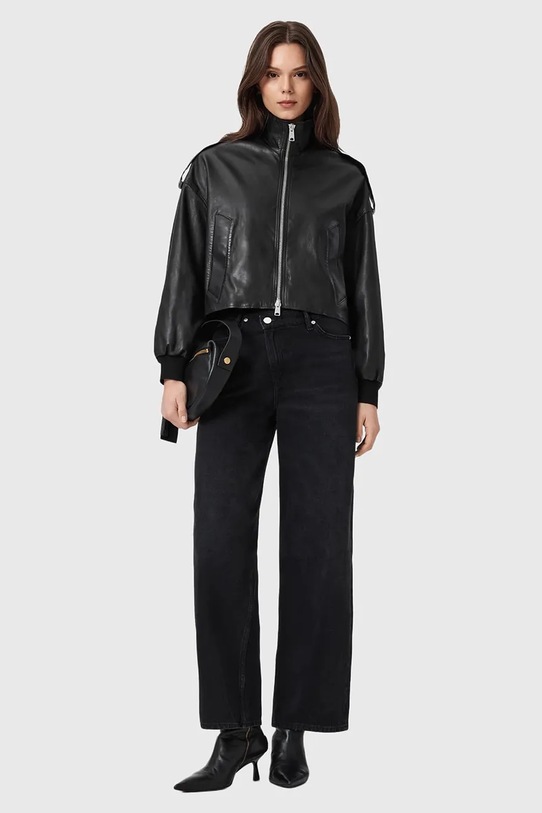 Îmbrăcăminte AllSaints geacă de piele LOWDEN W036LE negru