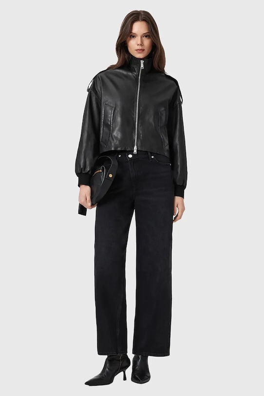 Îmbrăcăminte AllSaints geacă de piele LOWDEN W036LE negru
