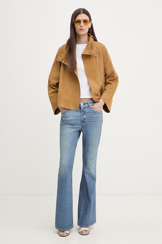 AllSaints ramoneska damska zamszowa RHODES W115LD beżowy SS26