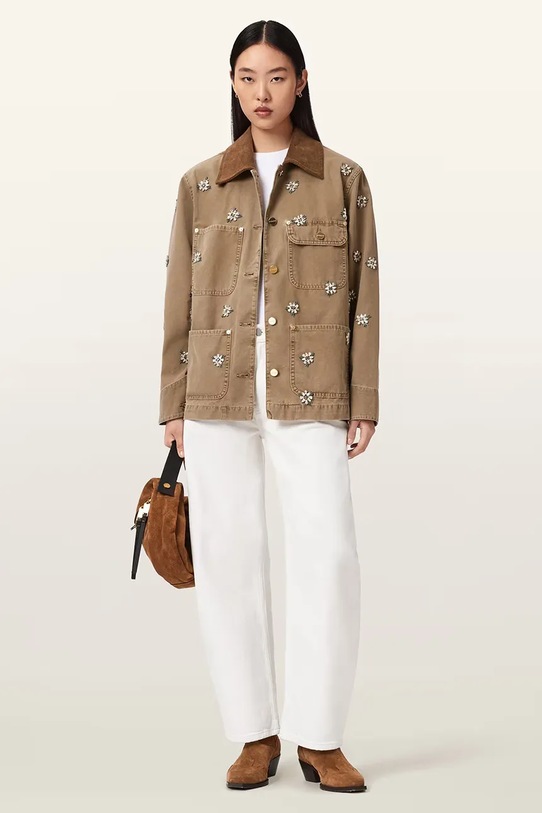 Odzież AllSaints kurtka koszulowa damska bawełniana BEX W024OE brązowy