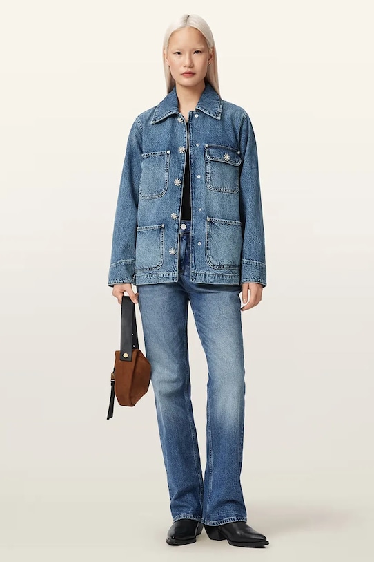 Odzież AllSaints kurtka jeansowa damska BEX W044OE niebieski