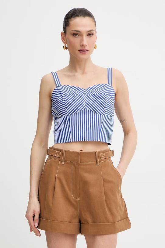 Guess crop top damski bawełniany TECLA niebieski W6GH38.W1848