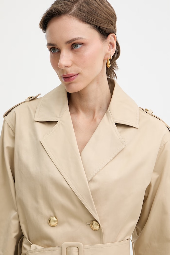 Guess krótki trencz damski z bawełną FATOU beżowy W6GL21.W1954