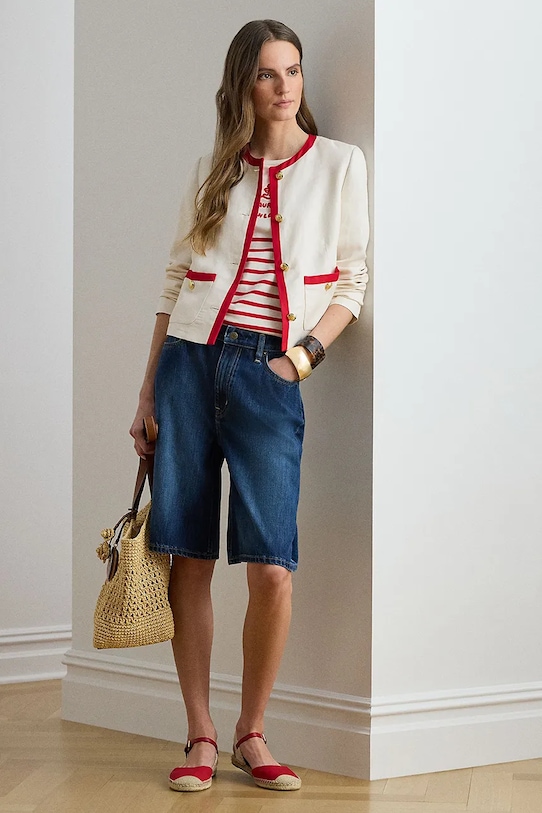 Odzież Lauren Ralph Lauren marynarka damska z lnem 200P08848 beżowy