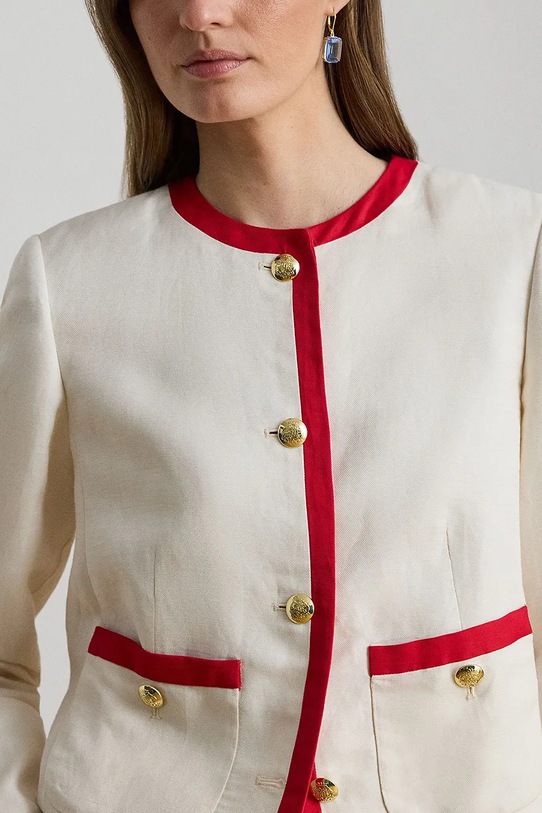 Lauren Ralph Lauren marynarka damska z lnem beżowy 200P08848