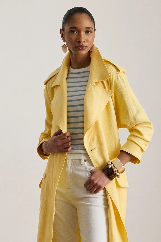 Odzież Lauren Ralph Lauren trencz damski lniany 200B22024 żółty