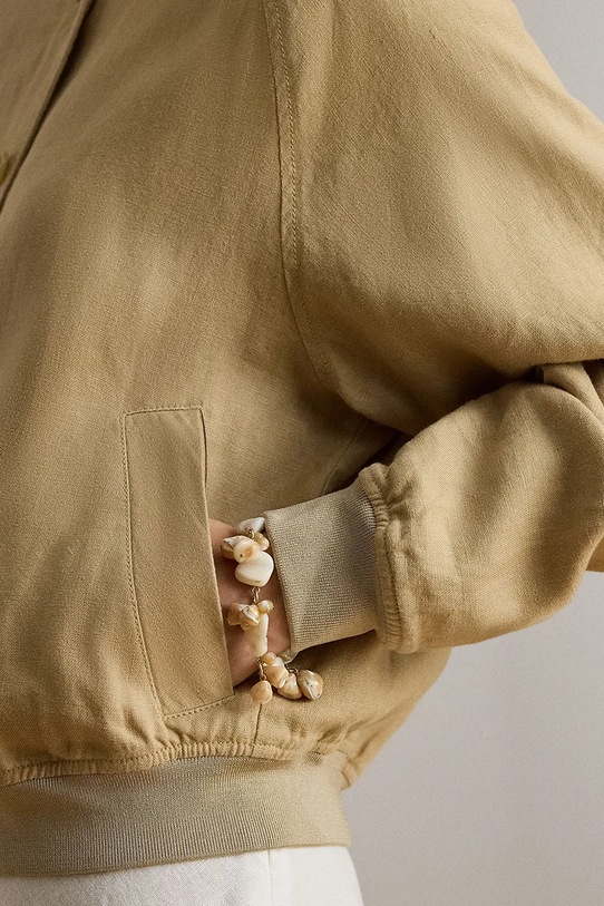 Lauren Ralph Lauren kurtka pilotka damska z lnem beżowy 200P08939