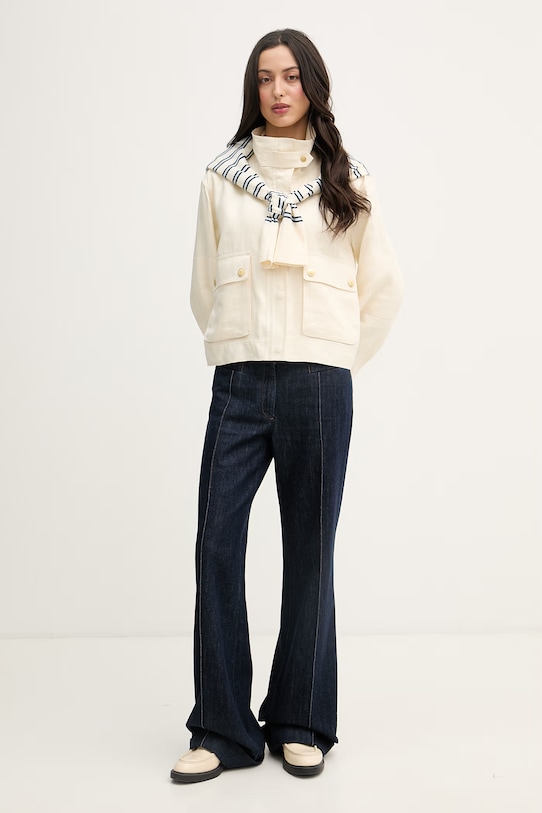 Tommy Hilfiger μπουφάν γυναικείο λινό WW0WW48616 μπεζ SS26