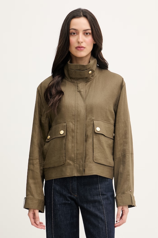 Tommy Hilfiger jakna za žene od lana zelena WW0WW48616