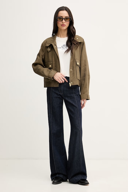 Tommy Hilfiger jakna za žene od lana WW0WW48616 zelena SS26