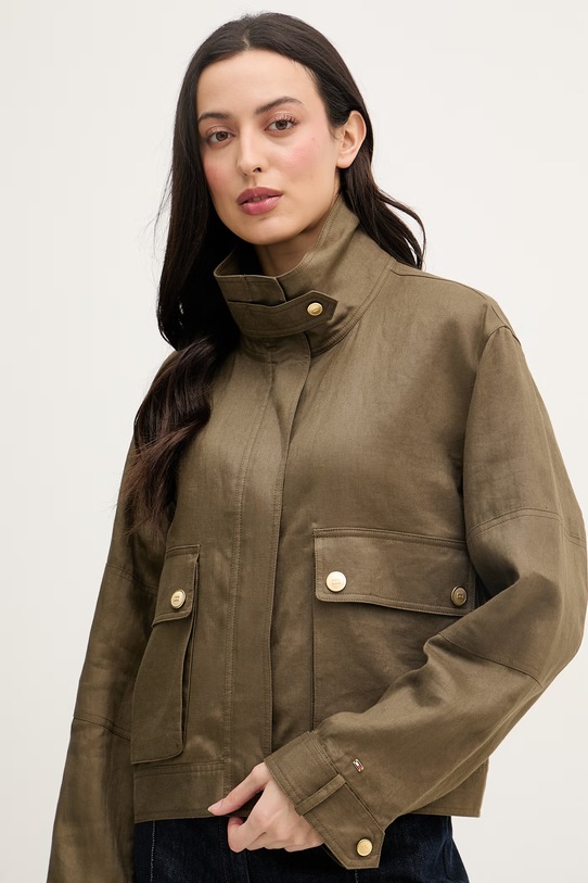 Tommy Hilfiger jakna ženska lanena zelena WW0WW48616