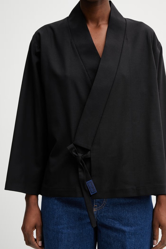 Kenzo Jacket marynarka damska z lnem czarny FF52UV0329RU