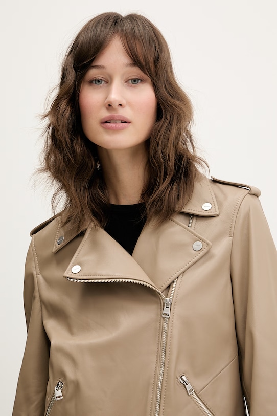 Kožna ramones jakna HUGO Lujana bež 50551255