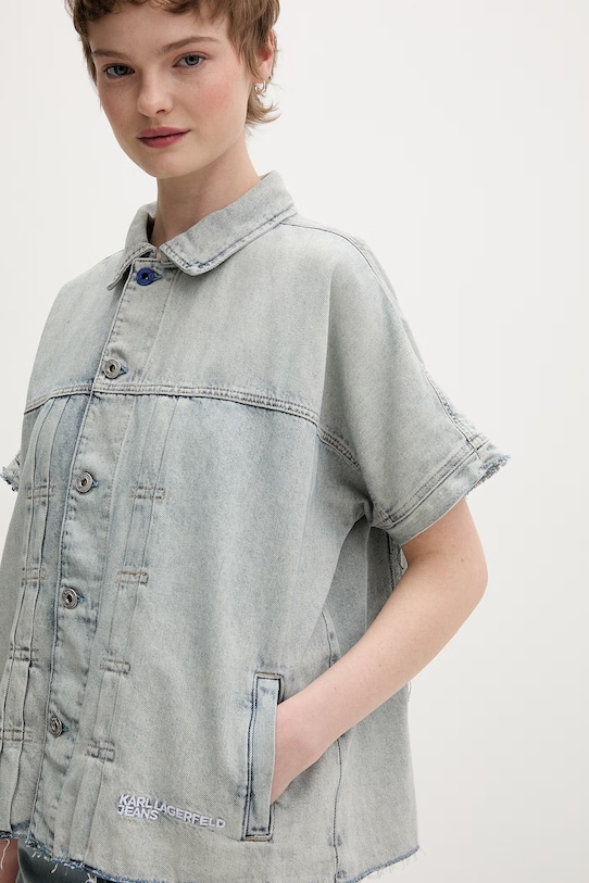 Karl Lagerfeld Jeans kurtka jeansowa damska bawełniana niebieski B2W14036