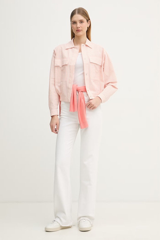 Lacoste kurtka przejściowa damska bawełniana z elastanem BF1036 różowy SS26