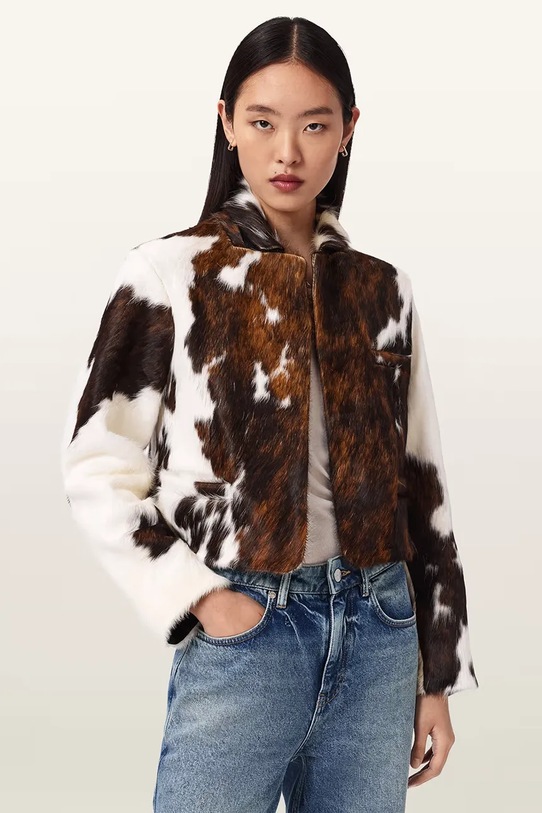 AllSaints krótka kurtka damska skórzana APTON brązowy W094LC