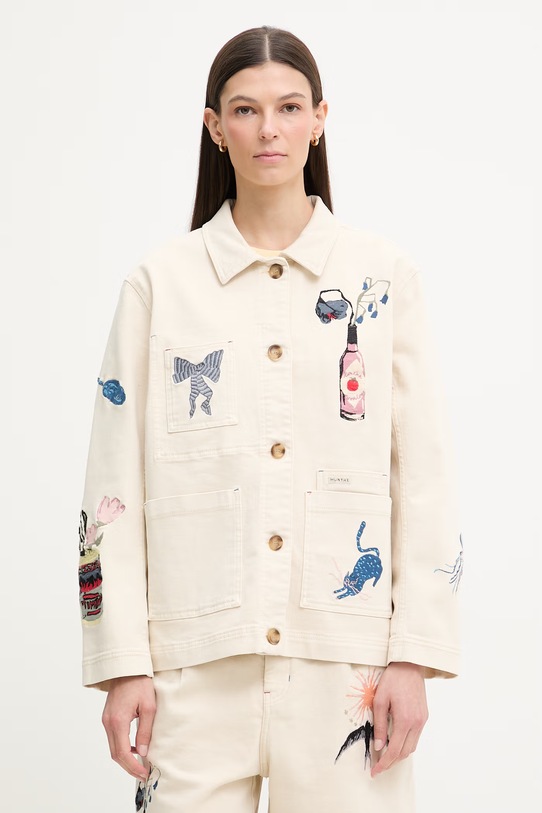 MUNTHE kurtka jeansowa damska bawełniana BRAULIA beżowy 261154026188