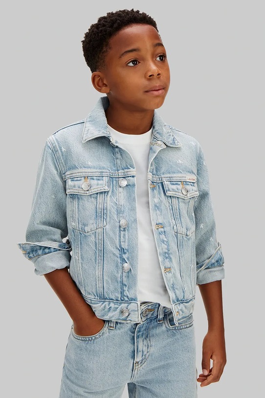 Calvin Klein Jeans krótka kurtka dziecięca jeansowa LVCKSJD02B.128.176.PPY2 niebieski