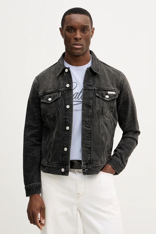 Calvin Klein Jeans kurtka jeansowa bawełniana bez kaptura czarny LV04RE765G