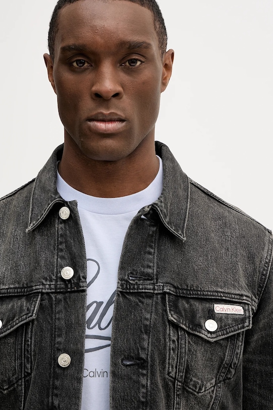 Calvin Klein Jeans kurtka jeansowa bawełniana czarny LV04RE765G