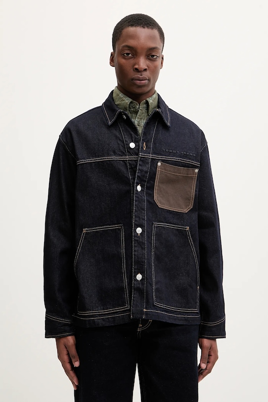 Tommy Jeans kurtka jeansowa bez kaptura granatowy DM0DM22419