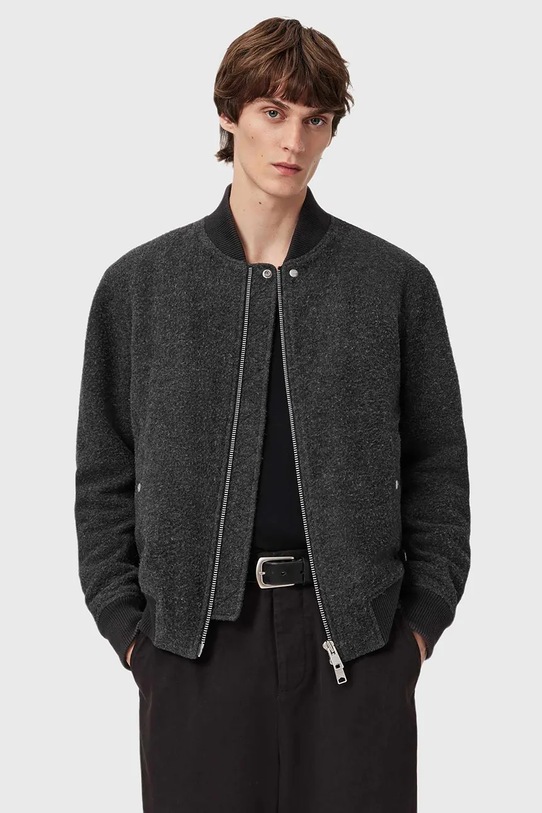 AllSaints kurtka bomber z dodatkiem wełny bez kaptura szary M047OD