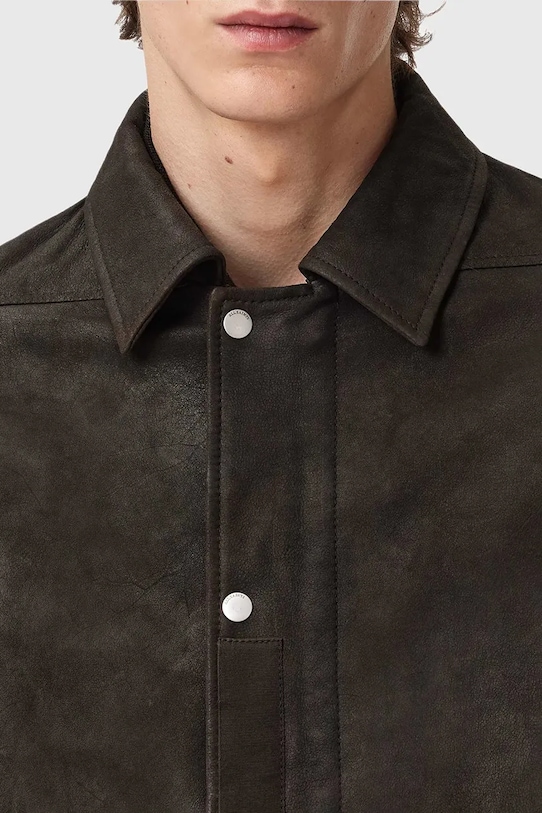 AllSaints geacă din piele întoarsă gri M037LD