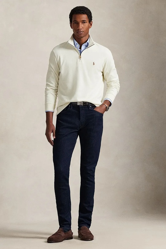 Odzież Polo Ralph Lauren sweter bawełniany 40/1 DBL KNIT JACQ 710P07411004 beżowy