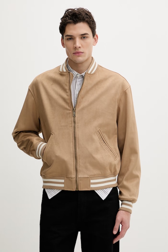 Guess Jeans kurtka bomber bez kaptura beżowy M6RL0J.WJ842