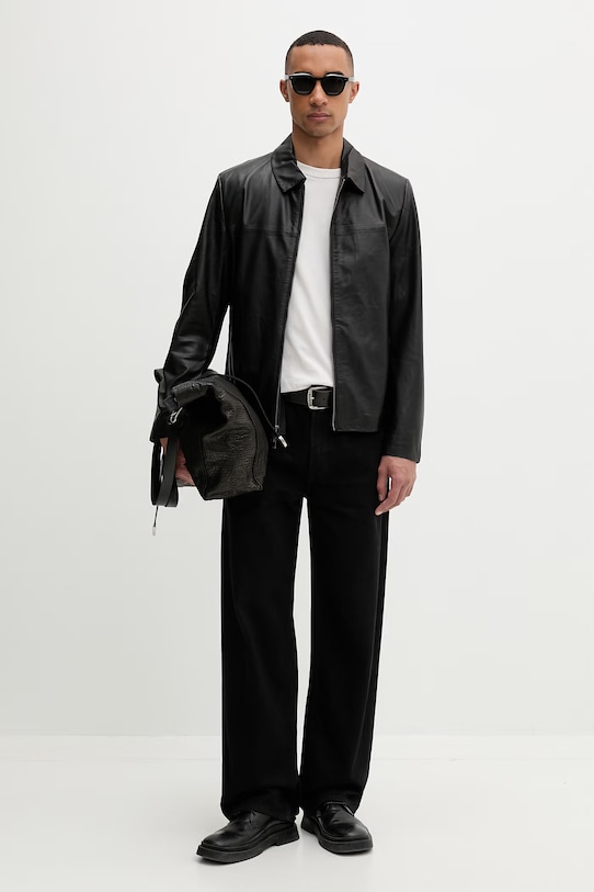 Calvin Klein jakna za muškarce od kože LV04LF423G crna SS26