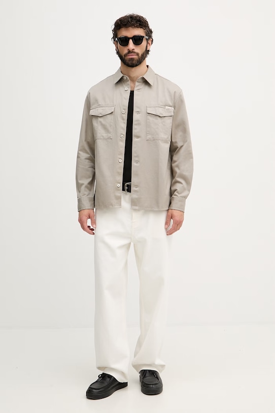 Calvin Klein Jeans srajčna jakna moška bombažna LV04RF408G bež SS26