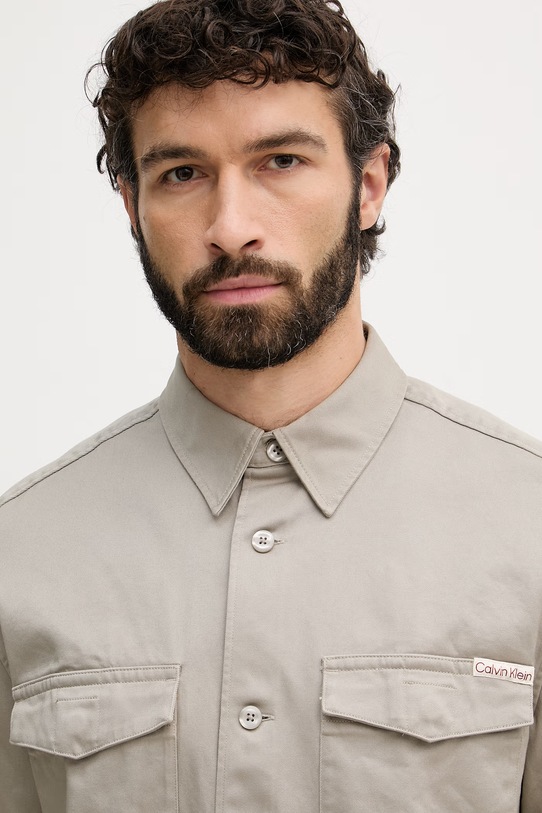 Calvin Klein Jeans srajčna jakna moška bombažna bež LV04RF408G