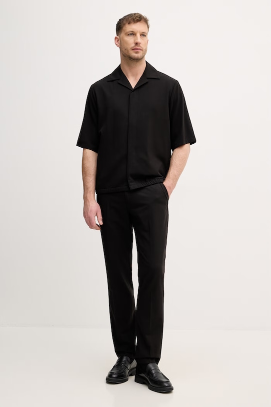 Lindbergh bluzka koszulowa męska z wiskozy 30.351111 czarny SS26