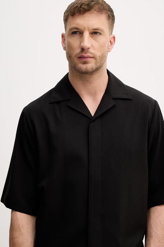 Lindbergh bluzka koszulowa męska z wiskozy czarny 30.351111