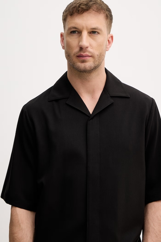 Lindbergh bluzka koszulowa męska z wiskozy czarny 30.351111