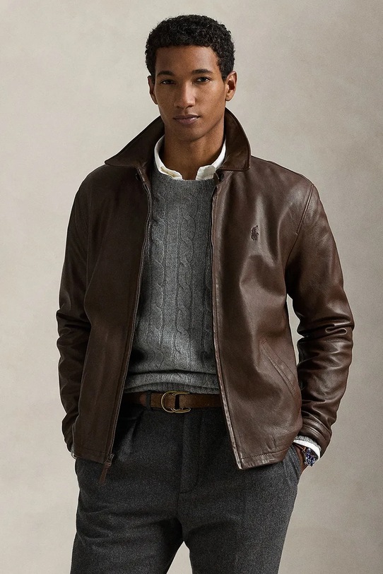 Polo Ralph Lauren kurtka skórzana nieocieplane brązowy 710671431