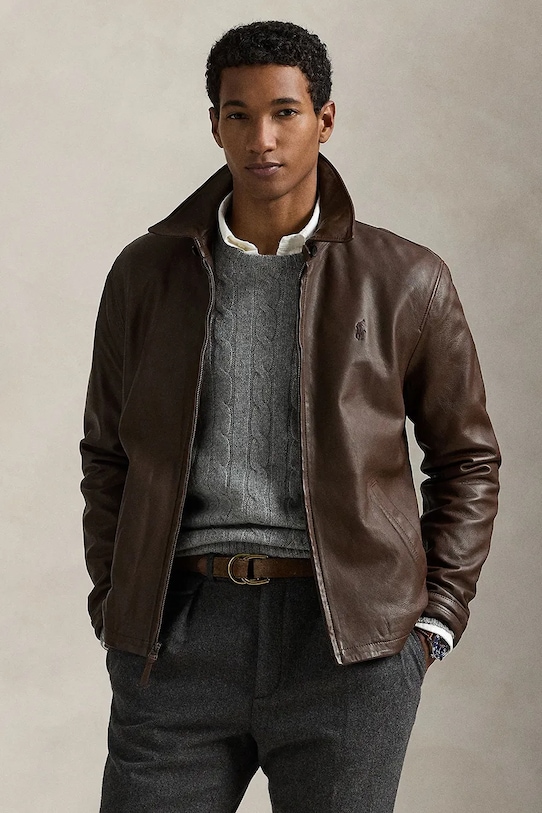 Polo Ralph Lauren kurtka skórzana nieocieplane brązowy 710671431