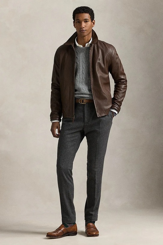 Odzież Polo Ralph Lauren kurtka skórzana 710671431 brązowy