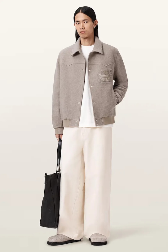 Oblečení AllSaints bomber mužský vlněný ROYCE M013OE béžová