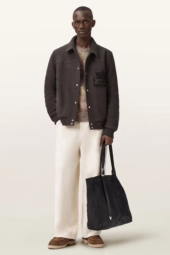 Odzież AllSaints bomberka męska wełniana ROYCE M013OE brązowy