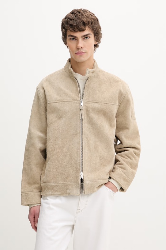 AllSaints krótka kurtka męska zamszowa FELIX beżowy M018LE