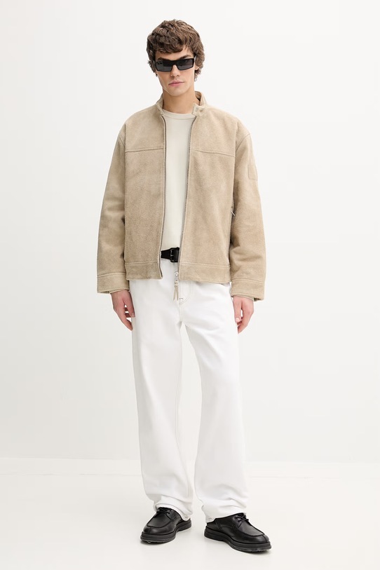 AllSaints krótka kurtka męska zamszowa FELIX M018LE beżowy SS26