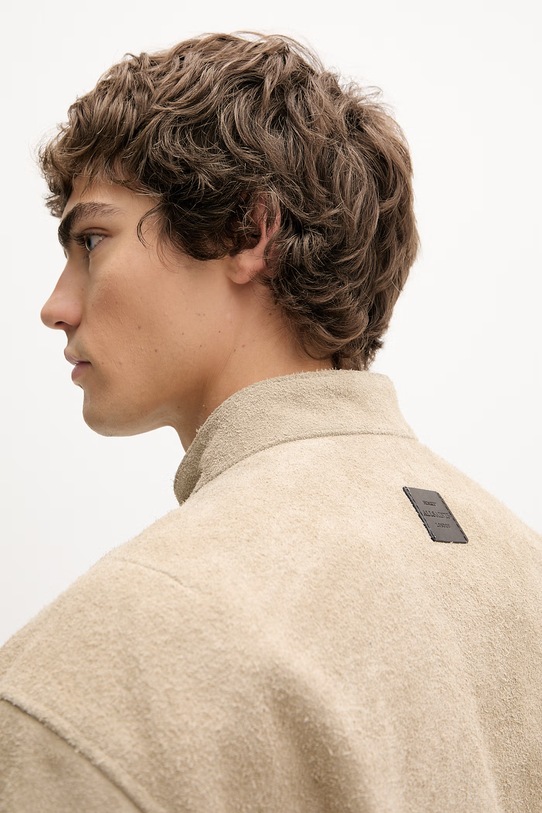 AllSaints krótka kurtka męska zamszowa FELIX M018LE beżowy