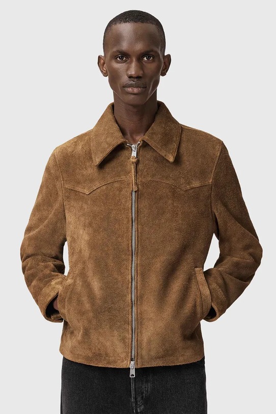 AllSaints kurtka zamszowa DELLCOT brązowy M027LD