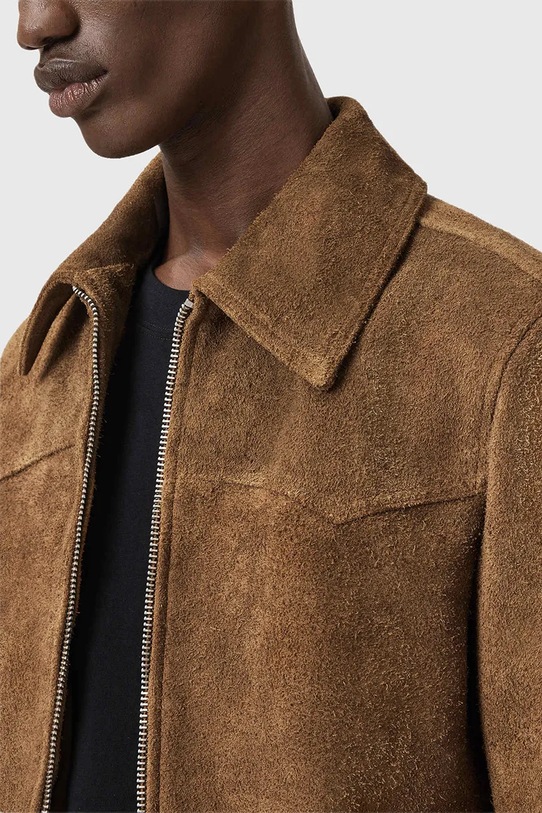 AllSaints kurtka zamszowa DELLCOT M027LD brązowy